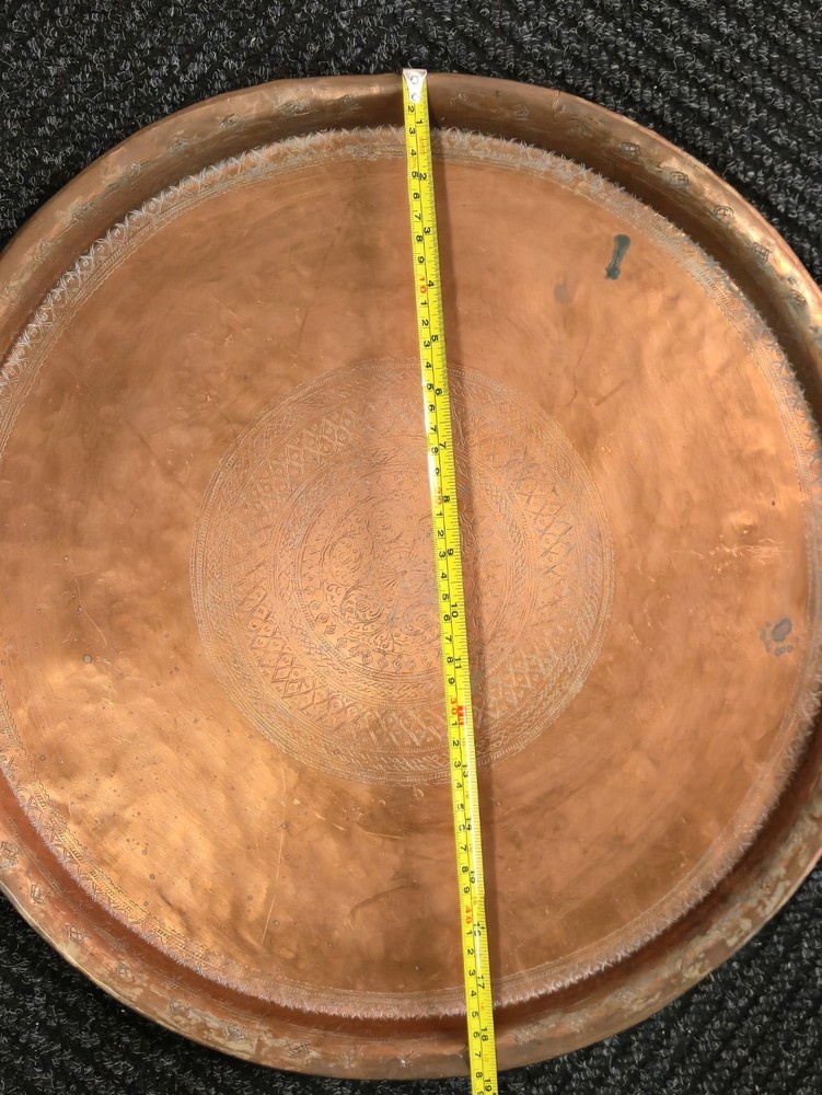 Antique Copper Middle Eastern Etched Serving Tray (18.5")