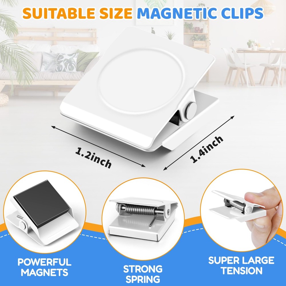 6Pack Magnetic Clips Heavy Duty, White Magnet Clips for Fridge