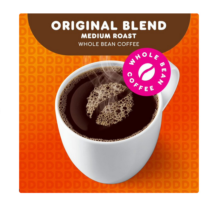 Dunkin’ Original Blend Whole Bean Coffee, Medium Roast, 18 oz Bag