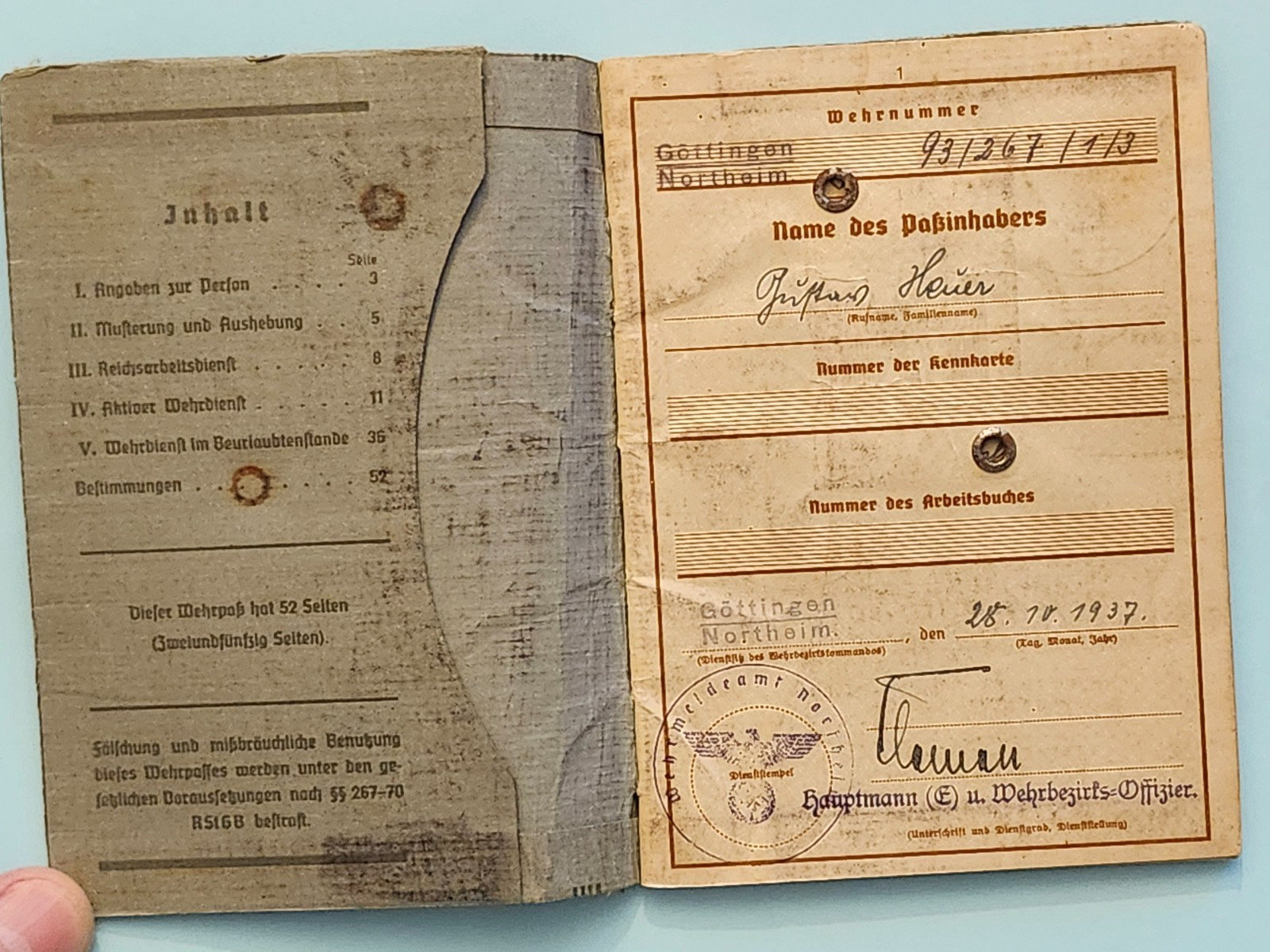 WW2 Germany. Military ID Gottingen-Northeim 1937