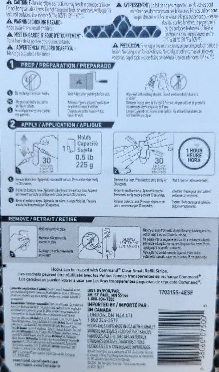 3M Command Damage Free Hanging Small Stainless Steel Metal Hooks 4 Ea Pk