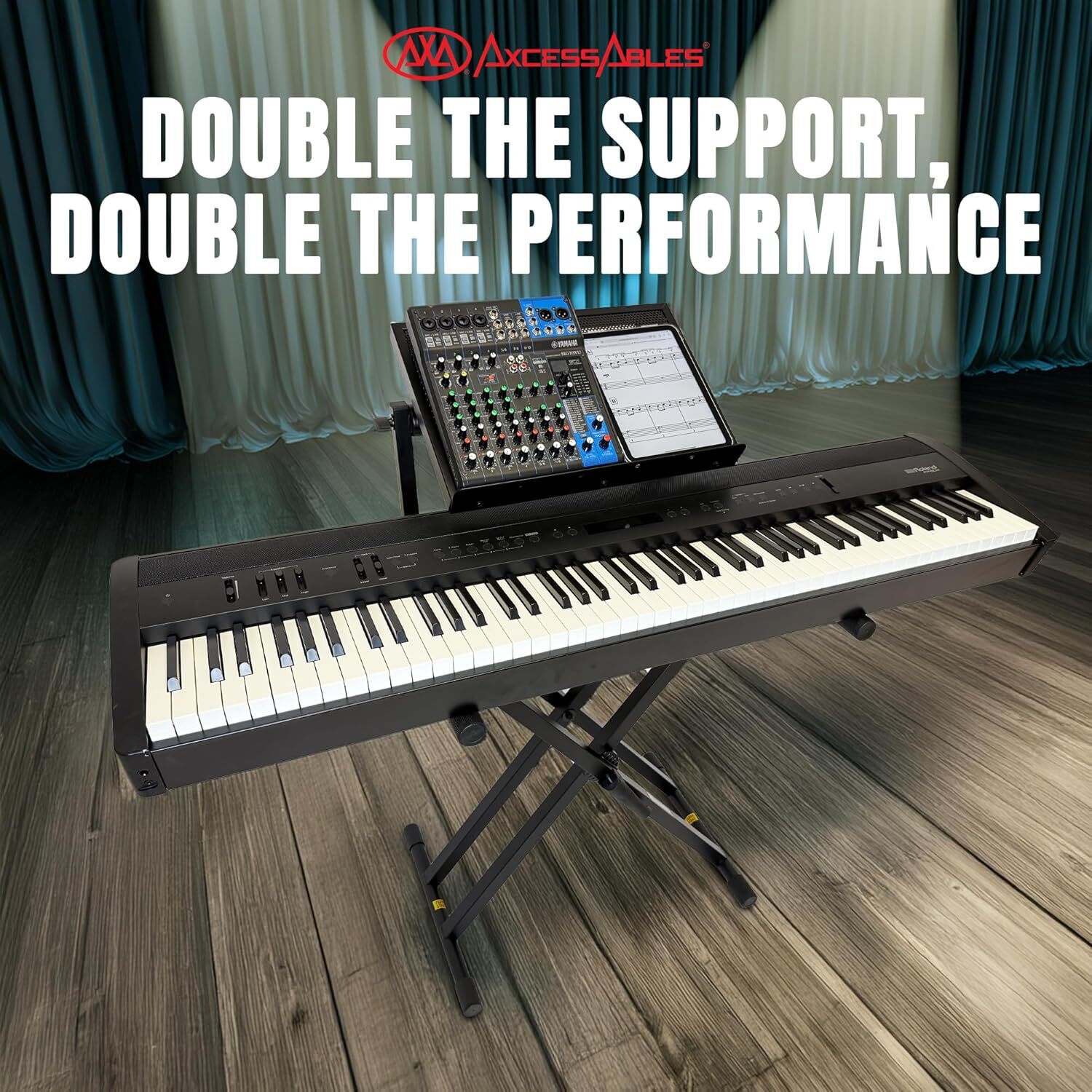 AxcessAbles Portable Two-Tier DJ Table Workstation Double-x Piano Keyboard Stand