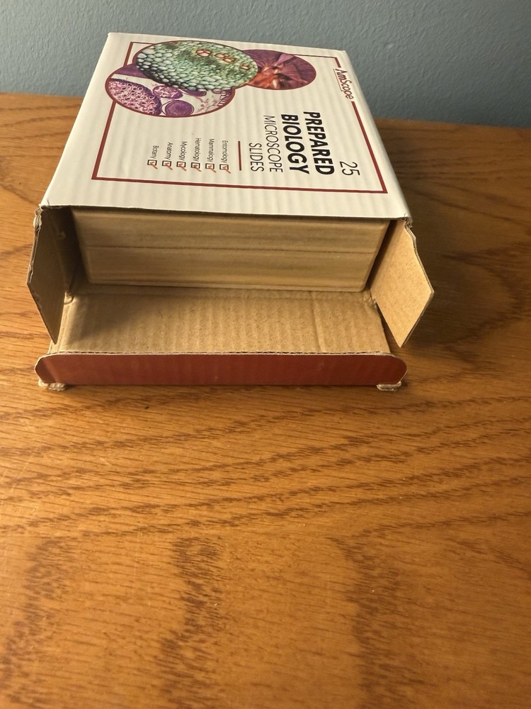 Amscope 25 Prepared Biology Microscope Slides NEW