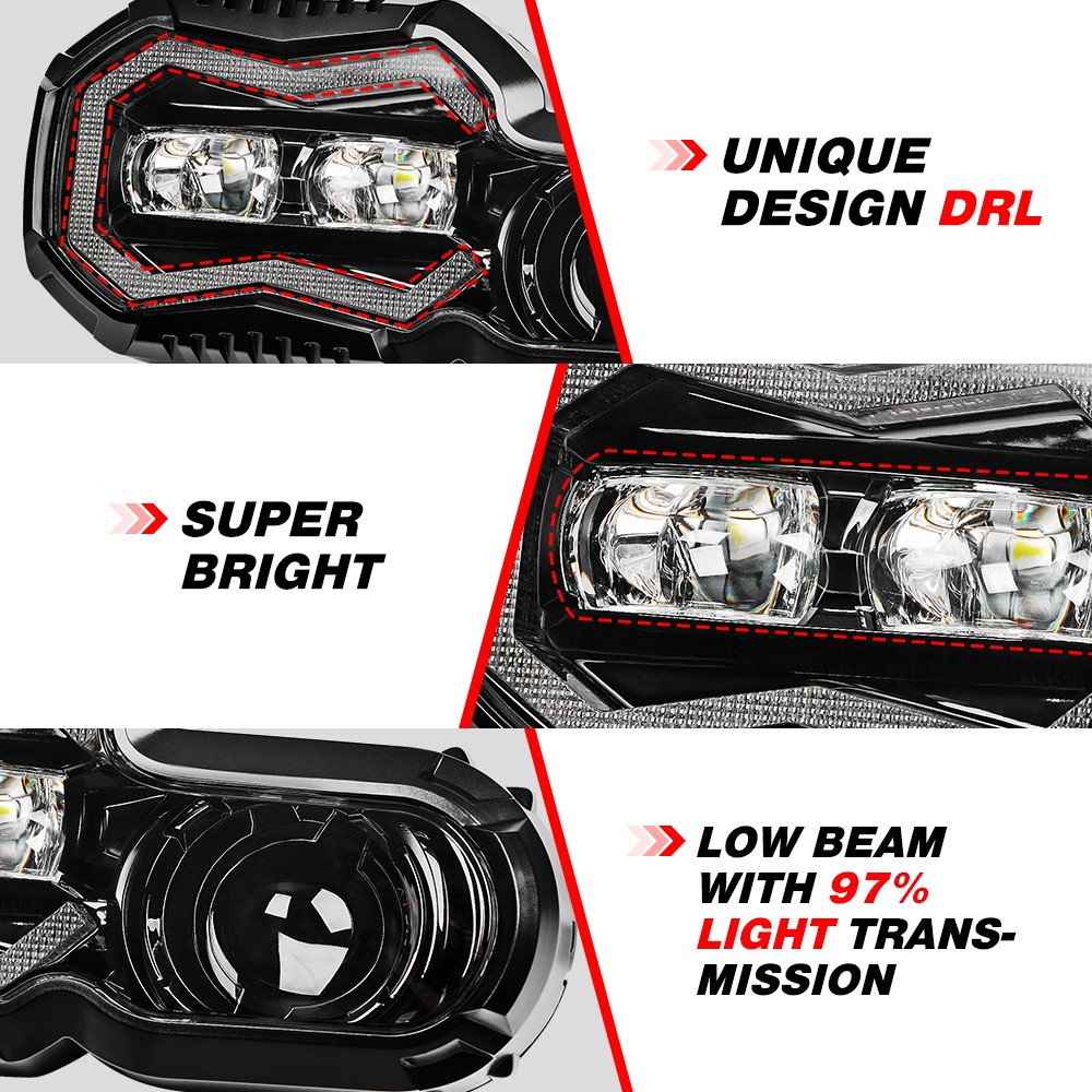 DOT Black LED Headlight Assembly Hi/Lo DRL Lamp EMC For BMW F800GS F700GS F650GS