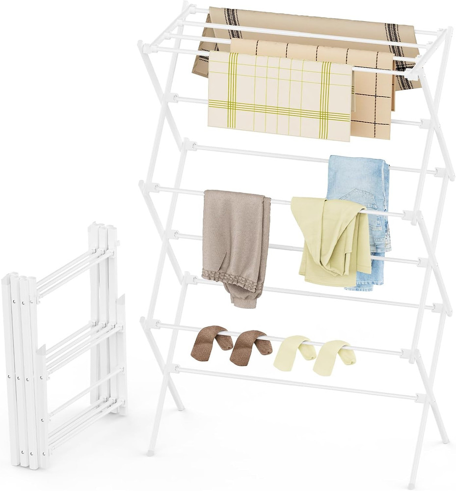 Drying Rack Clothing, 3-Tier Clothes Drying Rack Foldable, Antirust Laundry Dryi
