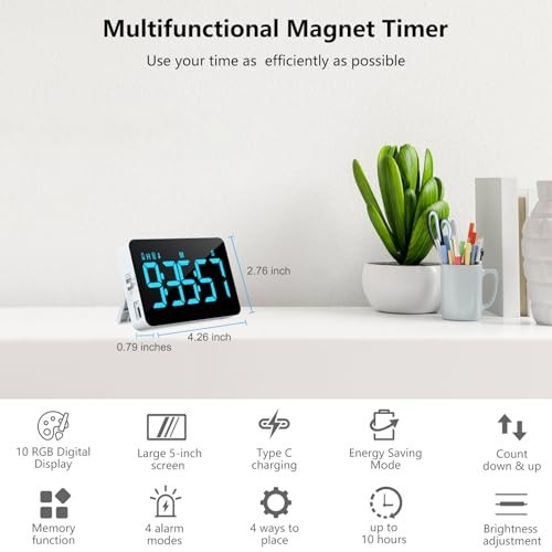 2 Packs Rechargeable Digital Kitchen Timer - RGB Color, Magnetic Countdown Timer