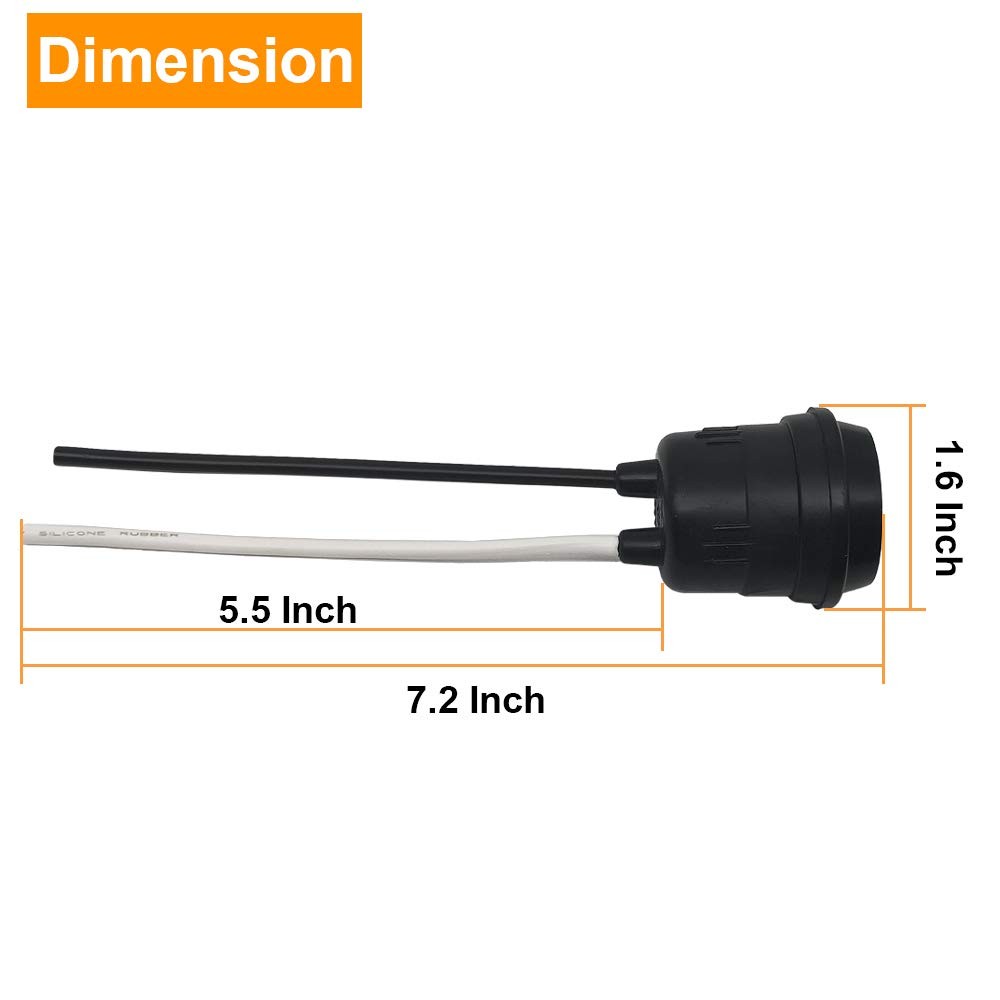 Waterproof Lamp Socket, 6 Pack Black Pigtail Holder