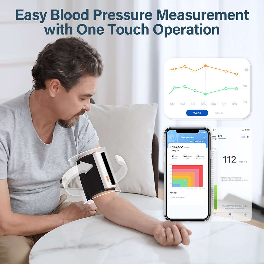 Automatic Upper Arm Blood Pressure Monitor Cuff Pulse Rate Meter Bluetooth App