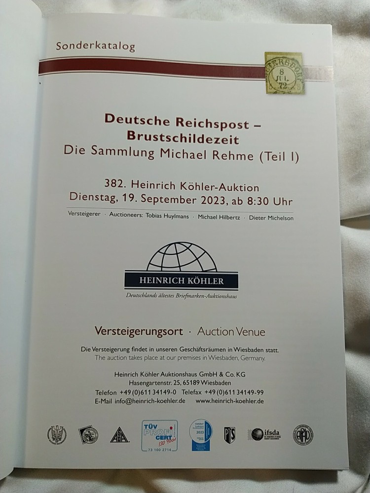 GERMAN POSTAL STAMP CATALOG REICHPOST BREAST SHIELD ISSUES BY HEINRICH KOH