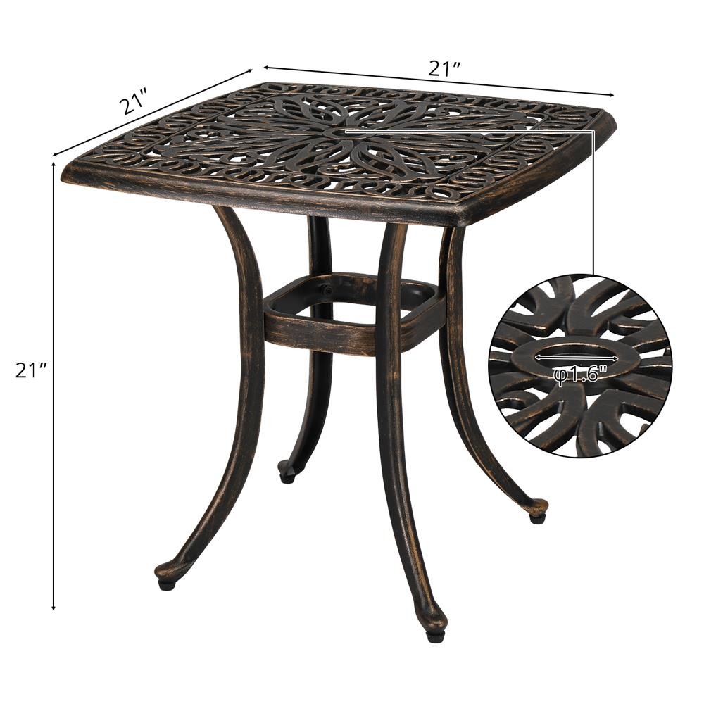 Coffee Dining Table 21inch Square Garden Cast Aluminum Table for Outdoor Garden