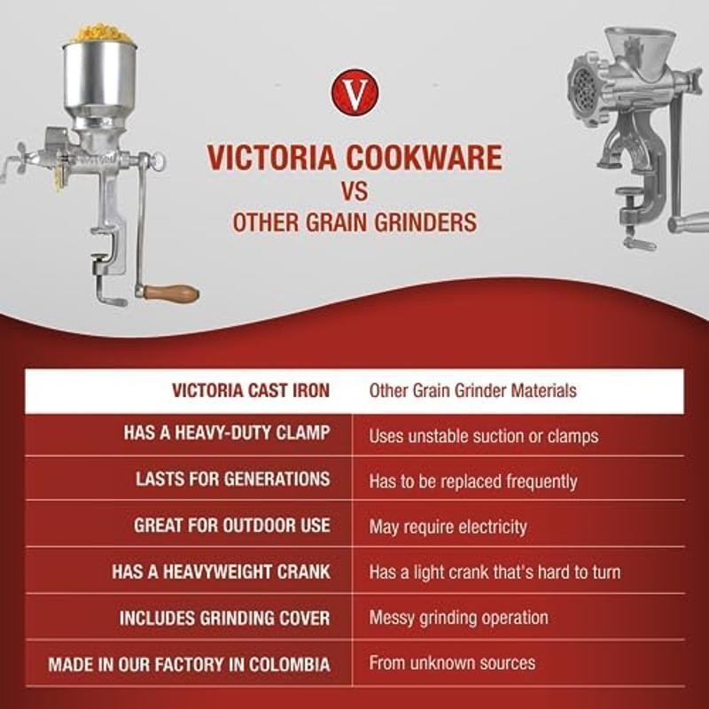 Manual Grain Grinder Cast Iron Construction Adjustable Coarseness Kitchen Tool