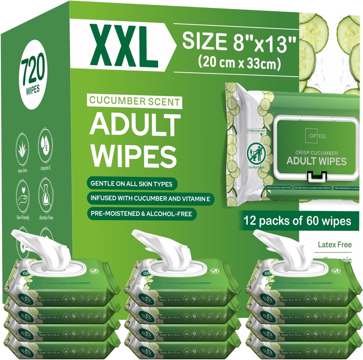 Adult Wipes For Elderly Softly Scented - 8x13" 720ct (Too Large,Not-Flushable)