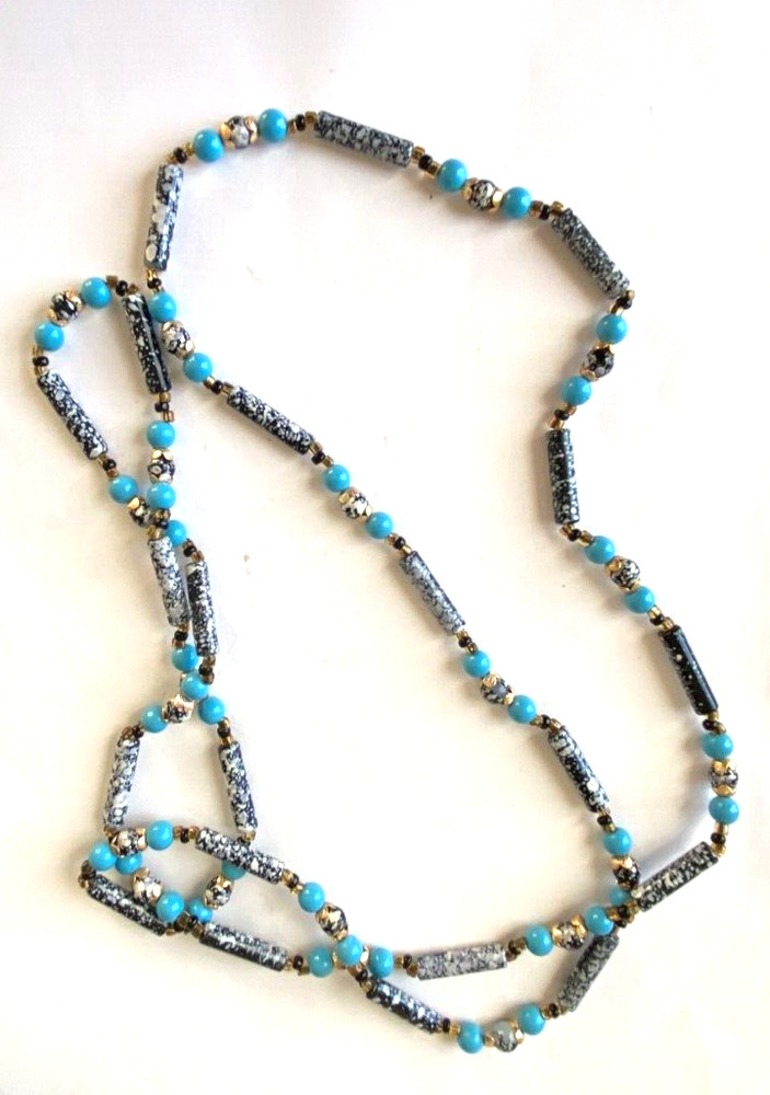 3 FLAPPER LENGTH ACRYLIC BEAD NECKLACES AMBER BLUE MULTI
