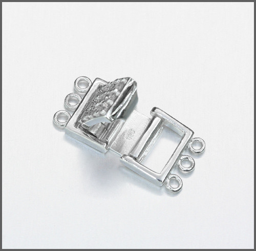Fine Sterling Silver 3 Strand Rectangle Push Clasp w/ CZ Lavender #51135