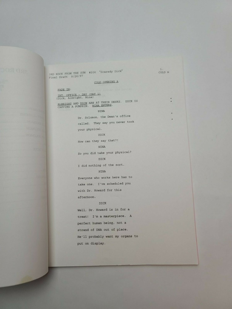3RD ROCK FROM THE SUN / David Sacks 1997 TV Script, "Scaredy Dick"