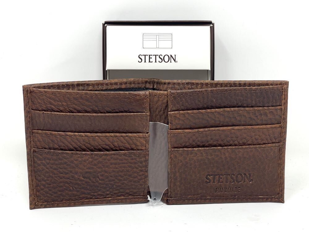 STETSON AMERICAN BISON LEATHER BI-FOLD WALLET