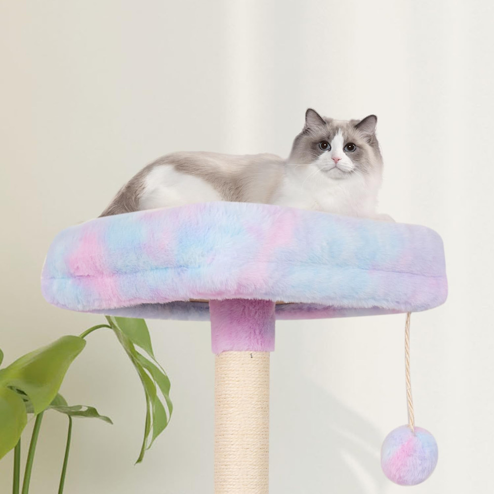Rainbow Cat Tree Tower with Scratching Post, Hammock & Hanging Ball