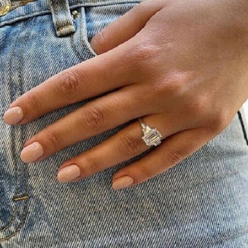 3.00 Ct Emerald Cut Moissanite Three Stone Engagement Ring Solid 14K White Gold