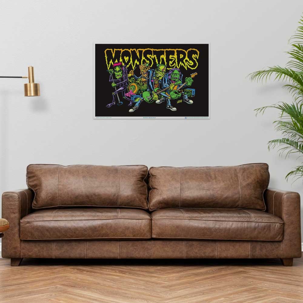 Monster Rock by Dirty Donny Flocked Blacklight Poster - 35" x 23"