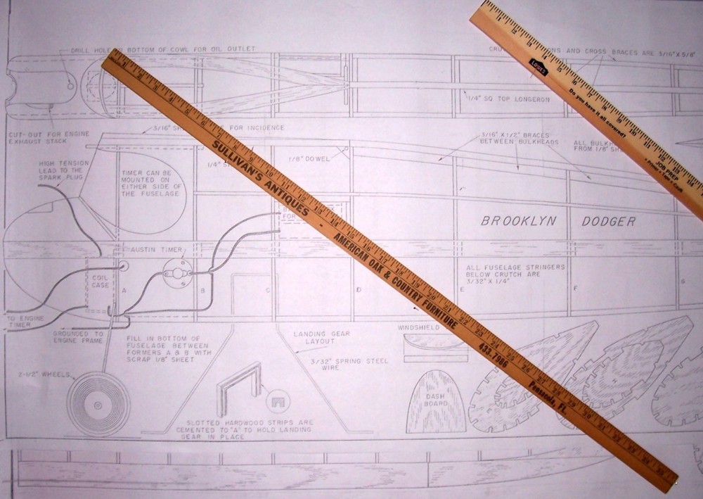 BROOKLYN DODGER PLAN + CONSTRUCTION ARTICLES for 55" OT FF or RC Model Airplane
