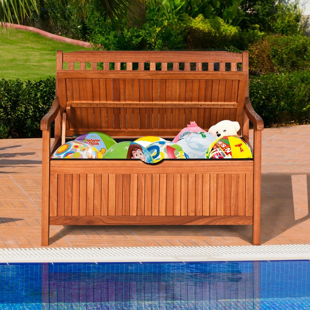 42" Storage Bench Deck Box Solid Wood Seating Container Tools Toys W/Backrest