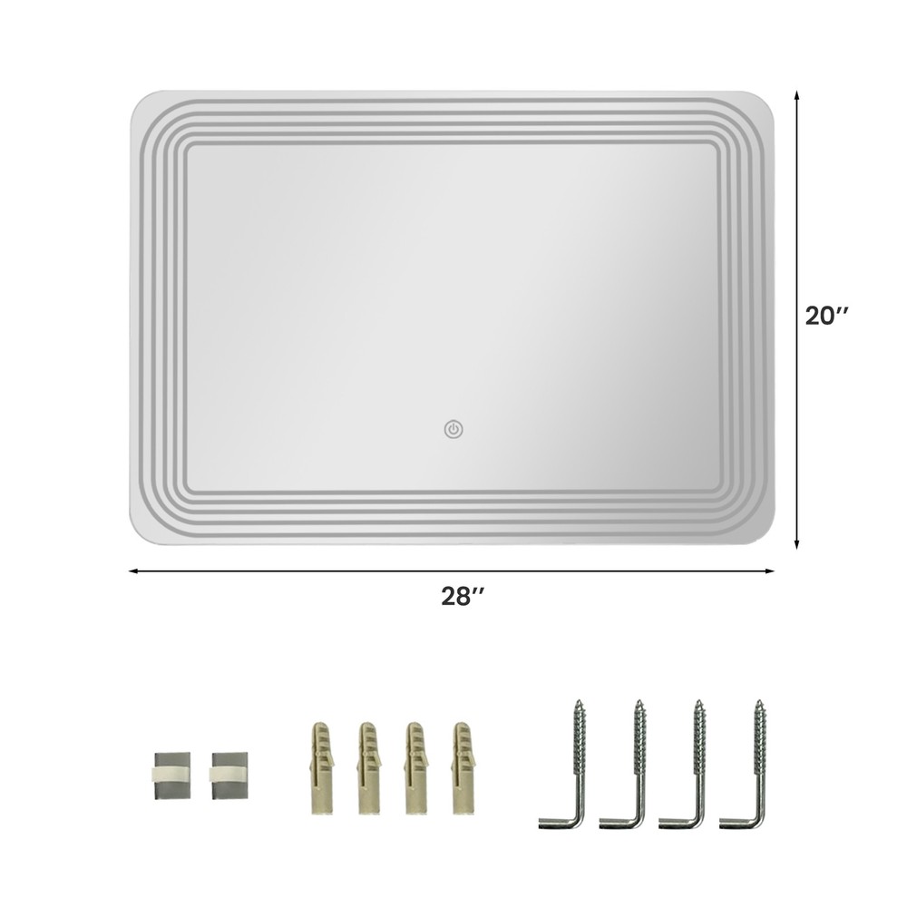 Rectangle Bathroom LED Mirror Wall Mounted 3-Color Dimmable Touch Switch Makeup