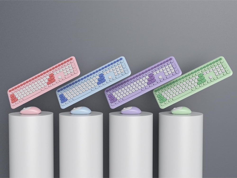 Gradient Blue Wireless Keyboard and Mouse Combo Retro Typewriter Full Size