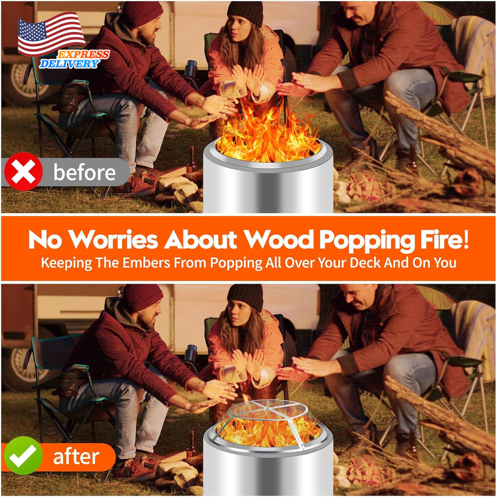 27" Yukon Shield Mesh Fire Pit Spark Protector w/Grill Function & Removal Tools