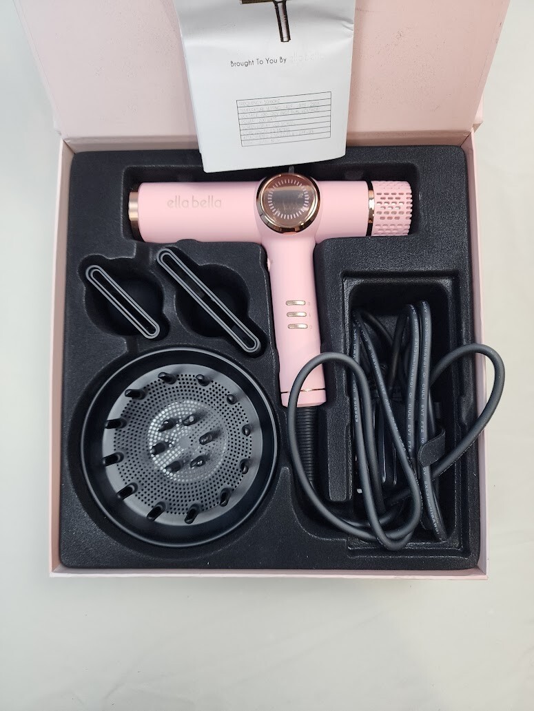 ELLA BELLA® Professional Ionic Hair Blow Dryer with Diffuser Pink - New Open Box