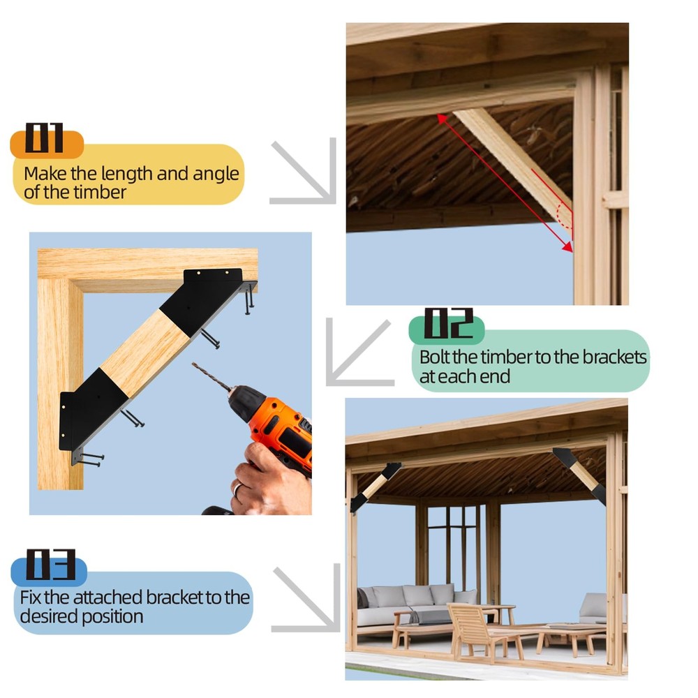 8 Pcs Pergola Angle Support Bracket,Reinforced 45-Degree Angle Bracket, for 4...