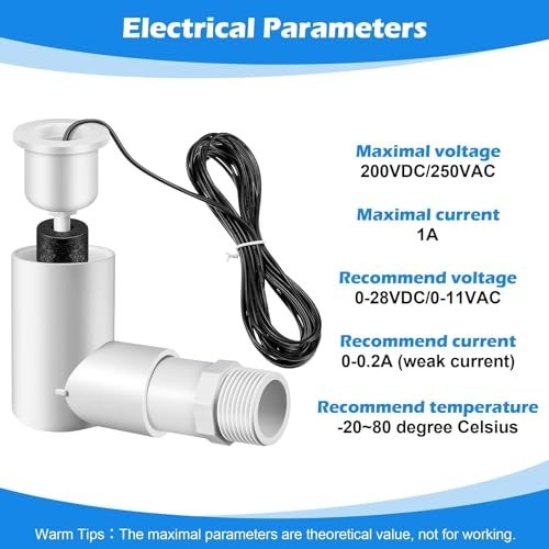 8 Pack Float Switch for Easy Install, AC Water Level Sensor, 3/4" Adapter, 6ft W