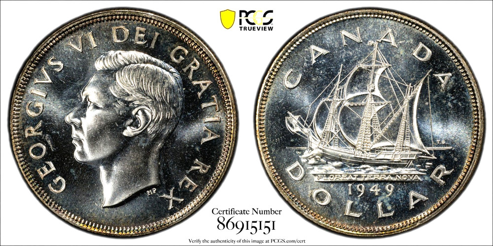 1949 Canada Silver DOLLAR PCGS PL66 Gold Shield