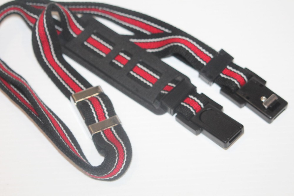 Vintage 36" Camera Video Strap Black Red White Stripe Unique Quick Release Latch