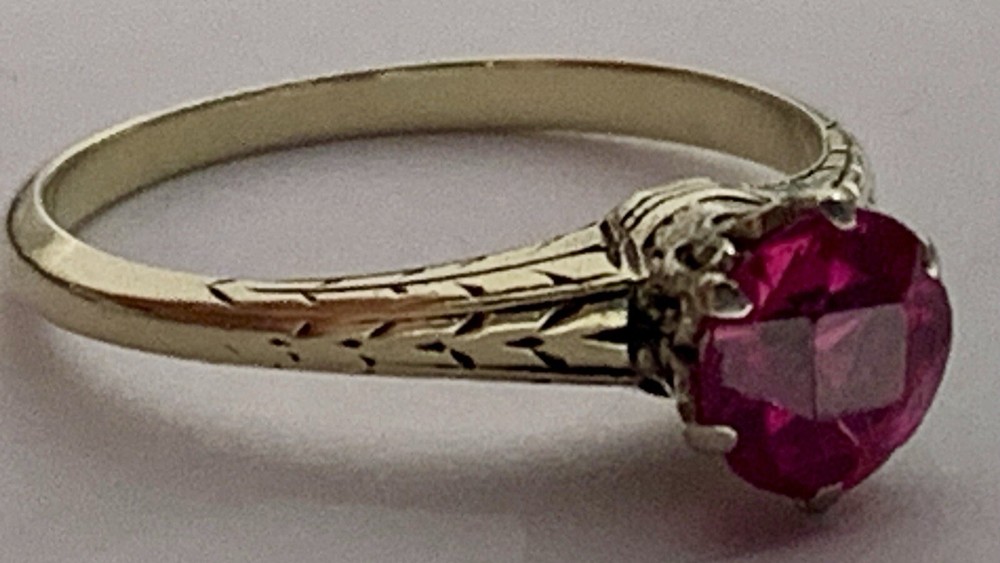 Ruby Ring, Solid 14k Yellow Gold Estate, Vintage, Antique, .90 ctw, Lab Created