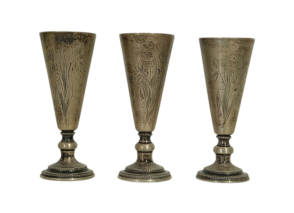 3 Soviet silver 875 drinking vodka glasses
