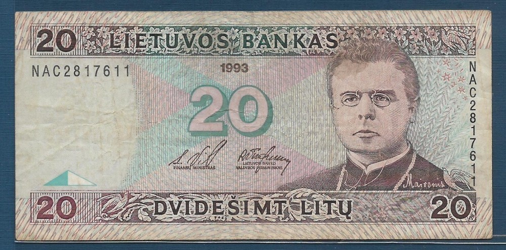 Lithuania 20 Litu, 1993, P 57, VF