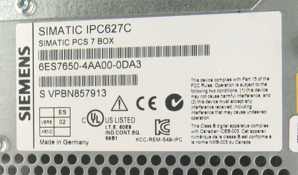 Siemens Simatic PCS7 Box Computer 6ES7650-4AA00-0DA3 w/ Software IPC627C
