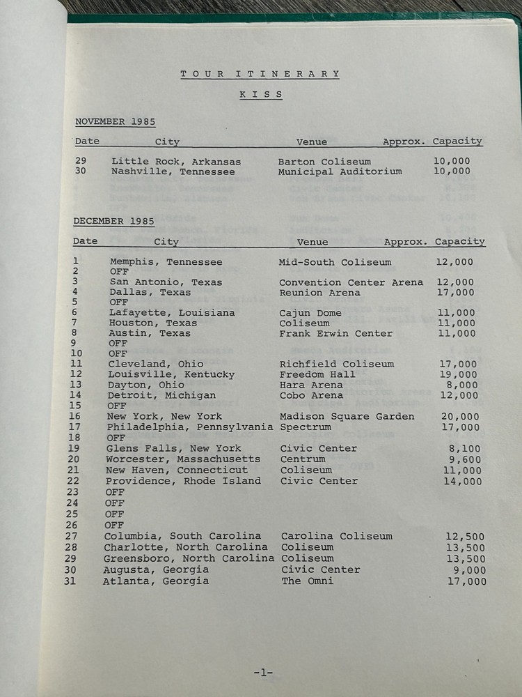 KISS Tour Itinerary Book Asylum Concert ERIC CARR Vintage Kiss Memorabilia