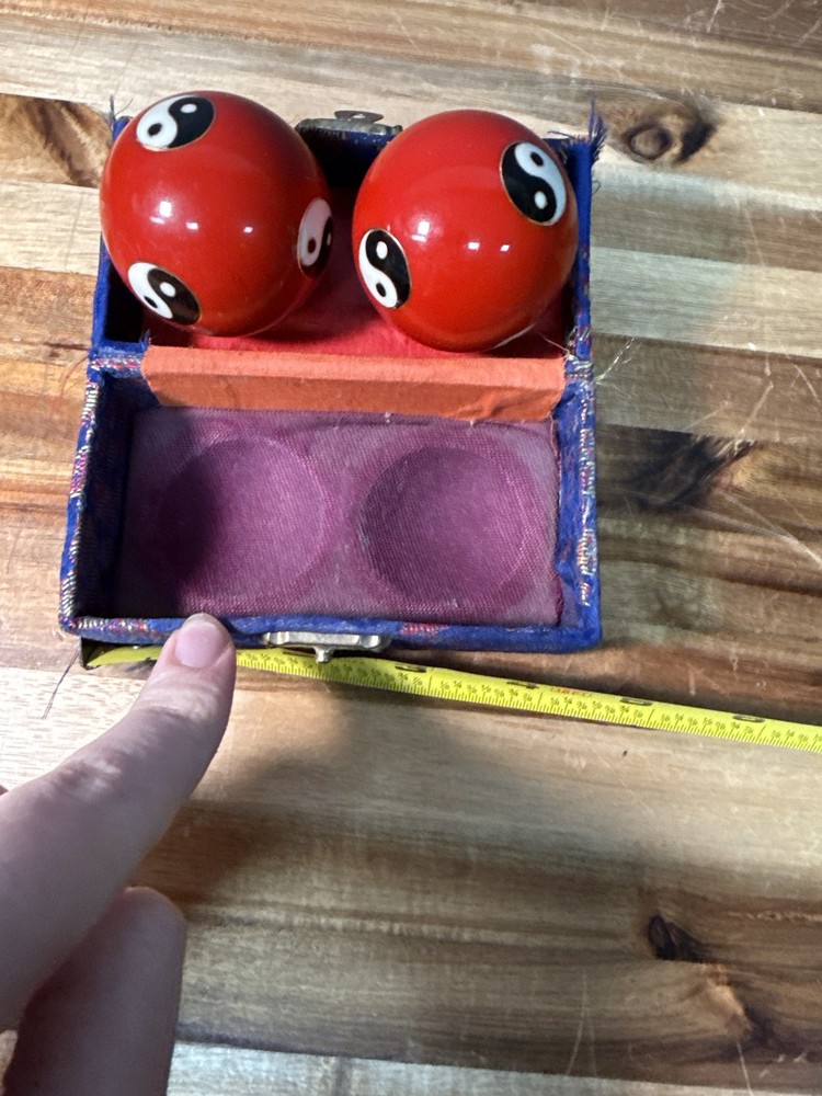 Red Yin Yang Chinese Baoding Stress Relaxation Balls with Brocade Box