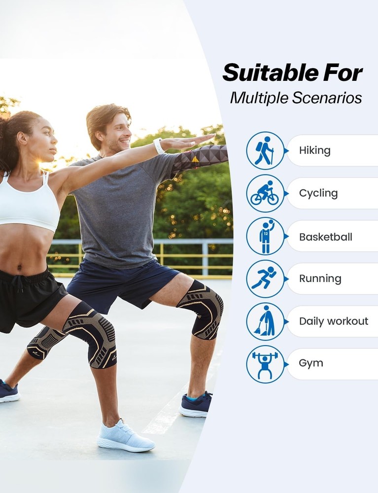 2 Pcs Sportneer Knee Brace wt Dual Side Stabilizers, Maximum Support Compression