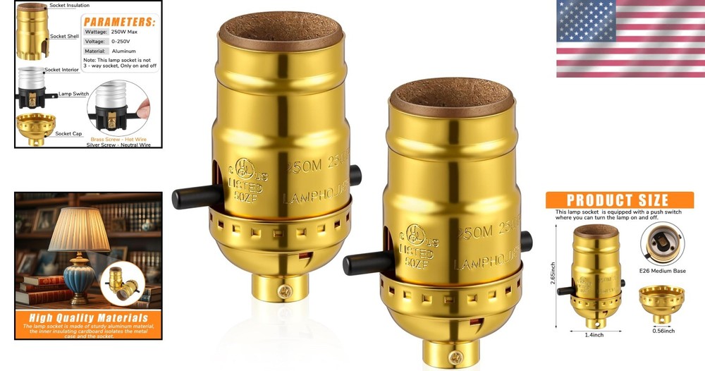 Lamp Socket with Push ON/OFF, Medium Base, For Floor and Table Lamps, DIY Pro...