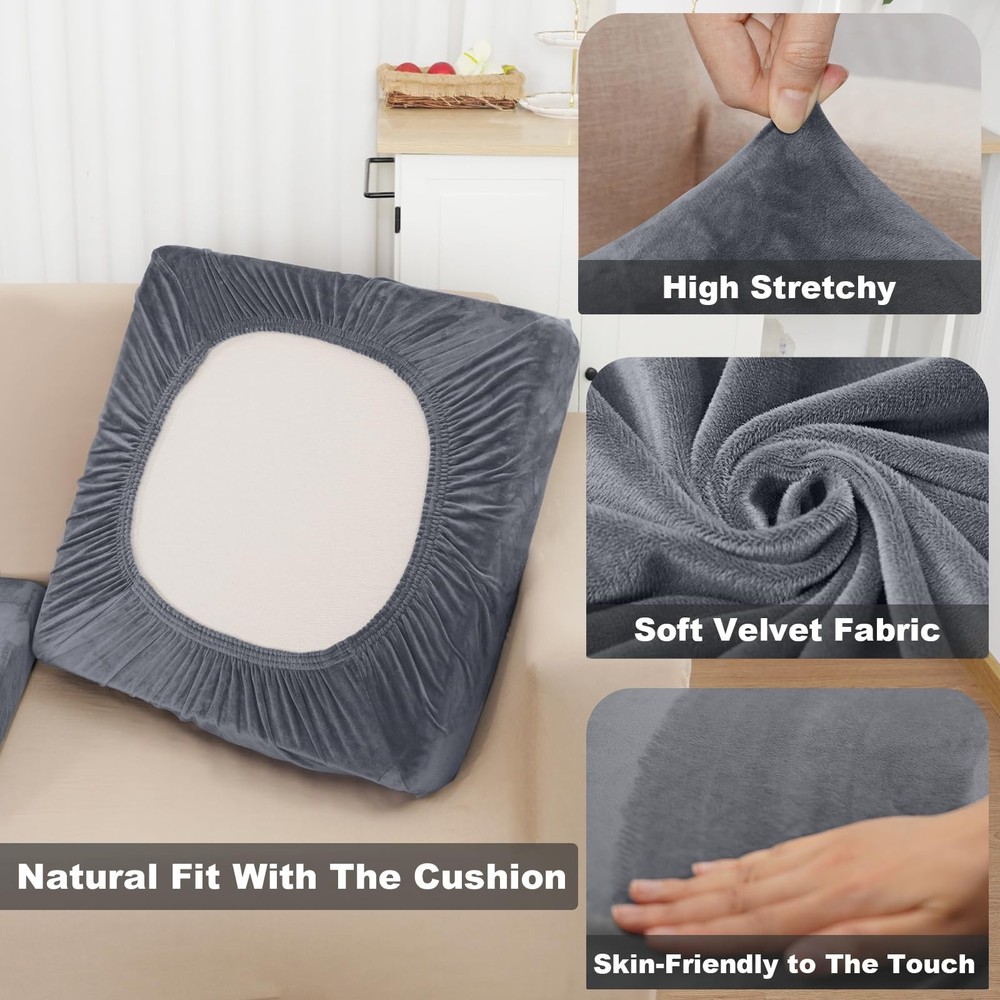 NAISI Sectional Couch Cover 3 Pieces Velvet Separate Couch Cushion Covers L S...