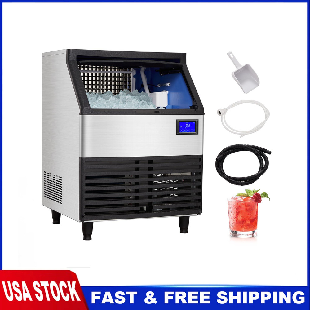 Commercial Ice Maker, Ice Maker Machine with 99lbs Storage Bin 176lbs/24 Hours