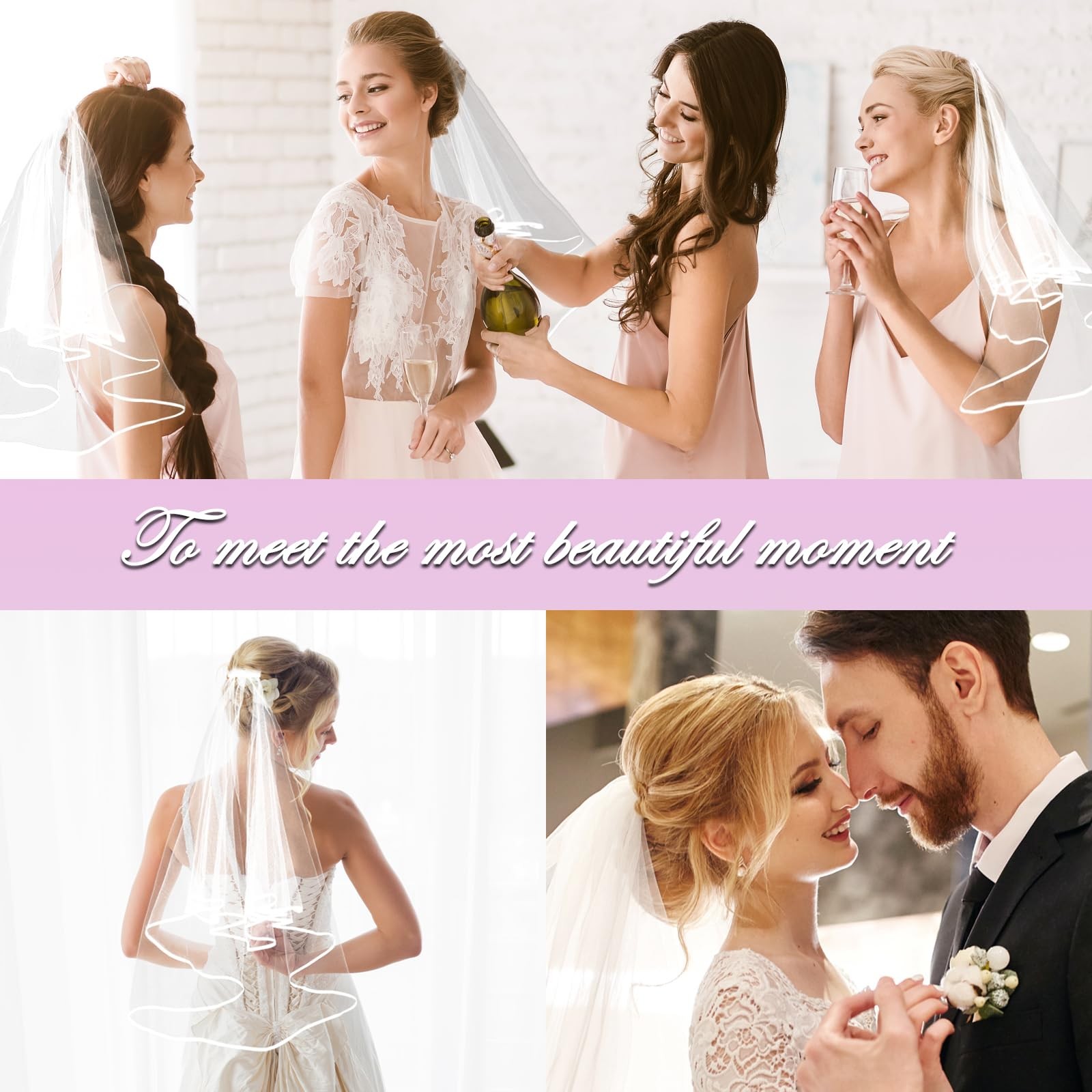 Short Wedding Bridal Veil with Comb, 2 Tier Tulle Bride Veil Elbow Length Wed...