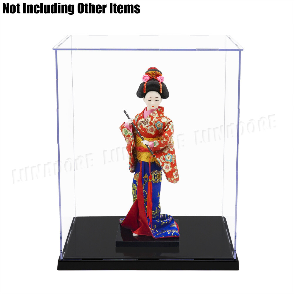 US 11.8"H Large Acrylic Display Case Self-Install Box Plastic Base Dustproof UV