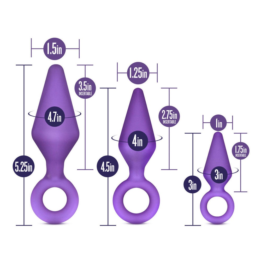 Blush Luxe Anal Butt Plug Beginner Training Kit Three Sizes Platinum Silicone