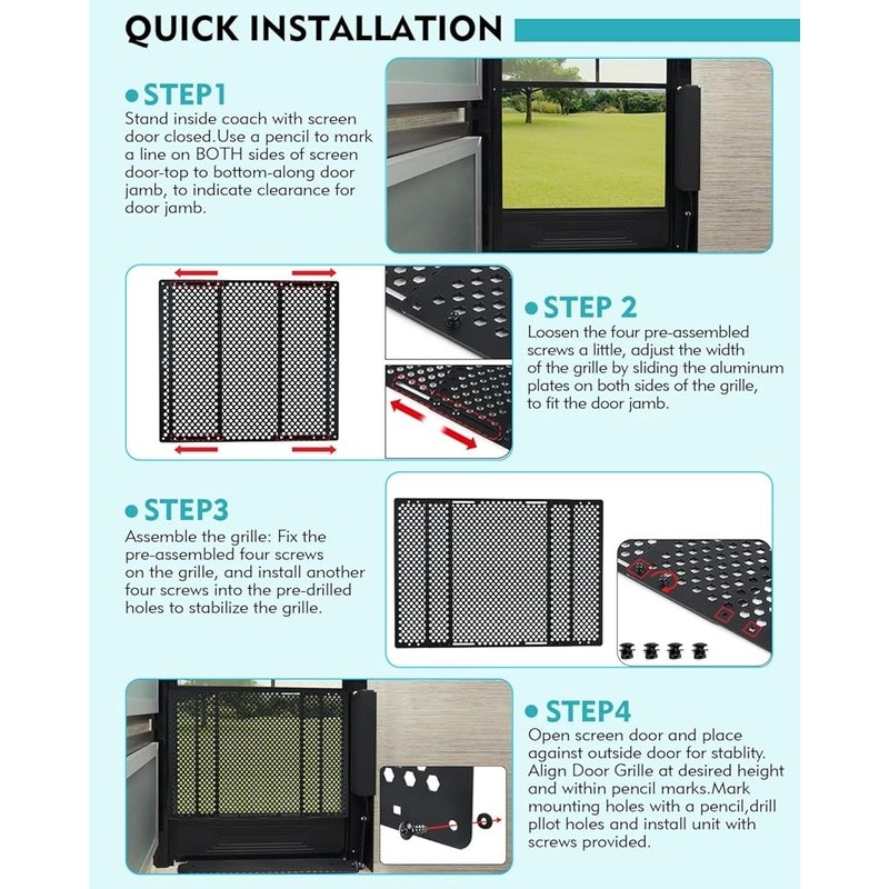 RV Entry Door Screen Protector Adjustable Durable Easy Install Dog Proof Barrier