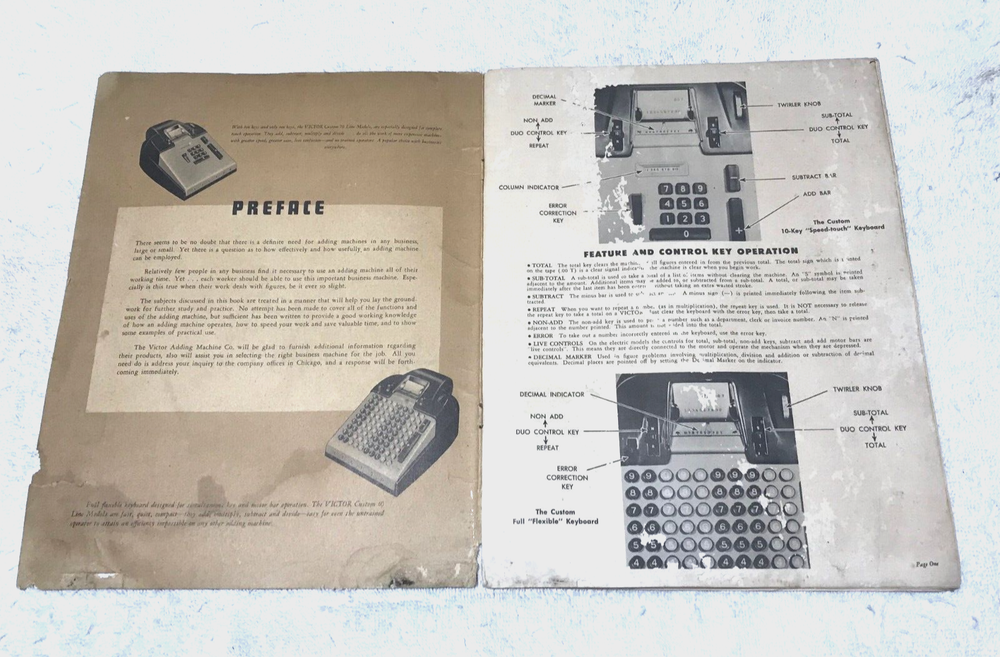 Vtge. Victor Adding Machine Operating Manual for Custom 60 & 70 Line Models.