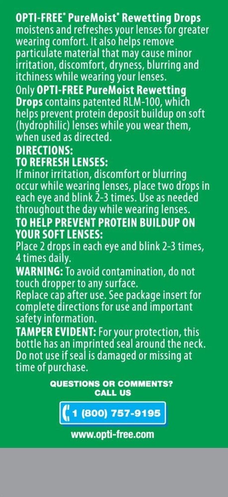 Moisturizing Rewetting Drops for Contact Lenses, 12 mL Hydrating Solution