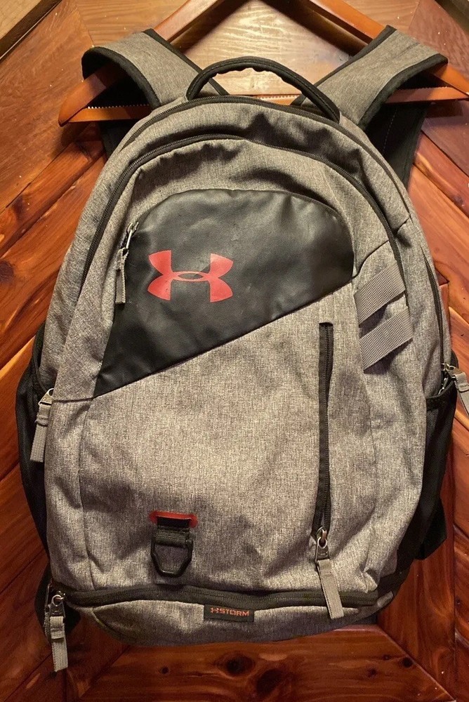 Under Armour Hustle 4.0 Backpack Graphite Heather & Stadium Red Water Resistant